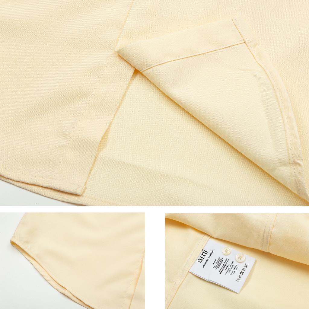 AMI Cămașă casual clasică de primăvară și toamnă, din bumbac, de culoare uni, cu mâneci lungi, cu inimă roșie brodată pe piept