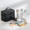 Double Layer Cosmetic Bag, Large Portable Mesh Travel Cosmetic Bag, with Double Zipper Makeup Brush Multifunctional Toiletry Bag