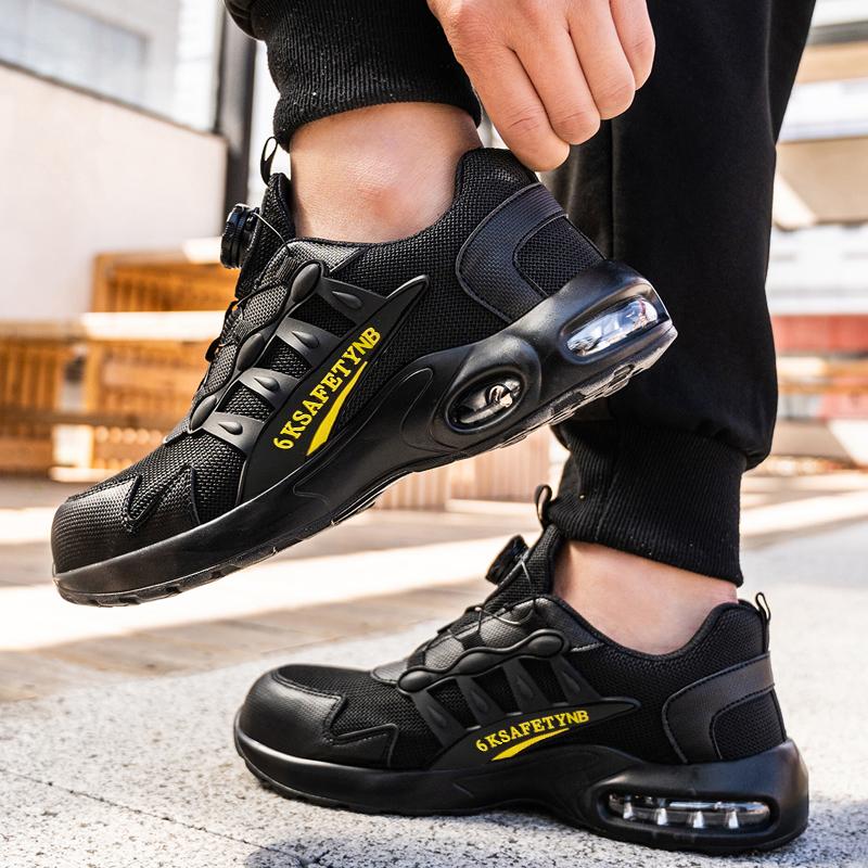 Men Safety Shoes Steel Toe Sneakers Rotated Buckle Puncture Proof Work Safety Boots Man Air Cushion Warehouse Mining Work Shoes
