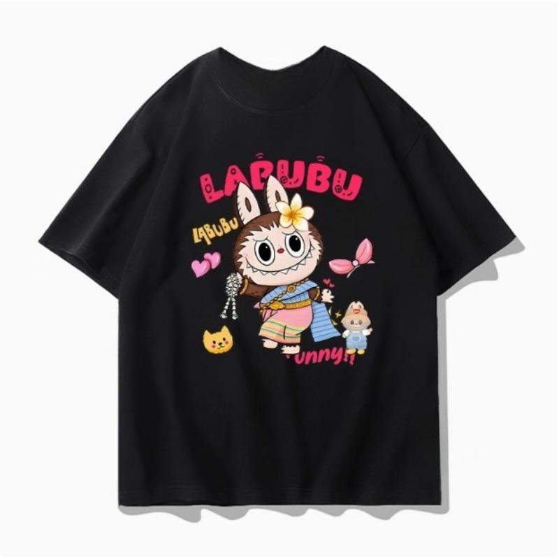 LABUBU Collaboration Short-sleeved T-shirt for Men in Summer, Labubu Doll Accessories, Loose and Versatile Clothes, Half-sleeved