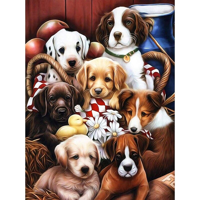 5D DIY Diamond Painting Cute Dog Diamond Embroidery Animal Scenery Cross Stitch Full Round Drill Home Decor Manual Gift