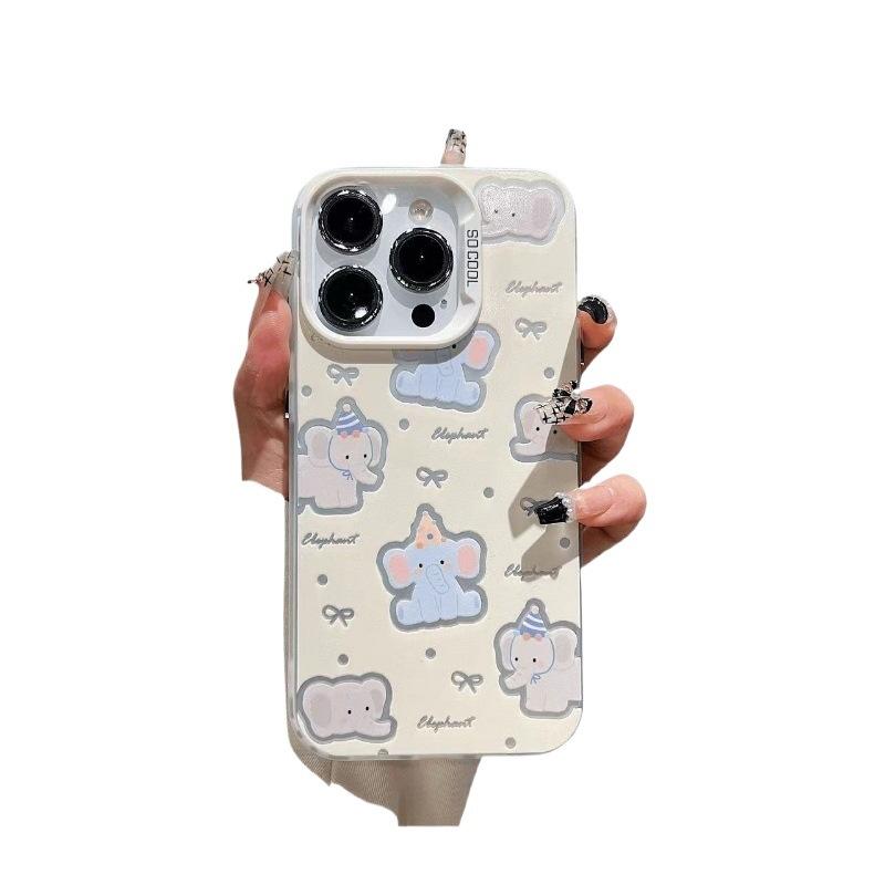 Polka Dot Little Elephant phone case suitable for Apple 17, iPhone 16 Pro Max, colorful silver, 15 large hole, 14 full coverage, 13/12p