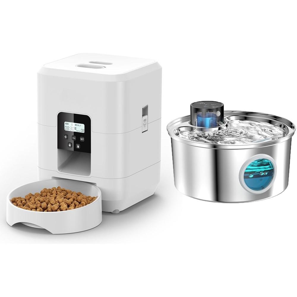 Stainless Steel Induction Pets Water Fountain Smart Pet Food Dispenser Tuya WIFI Rechargeable Automatic Feeder