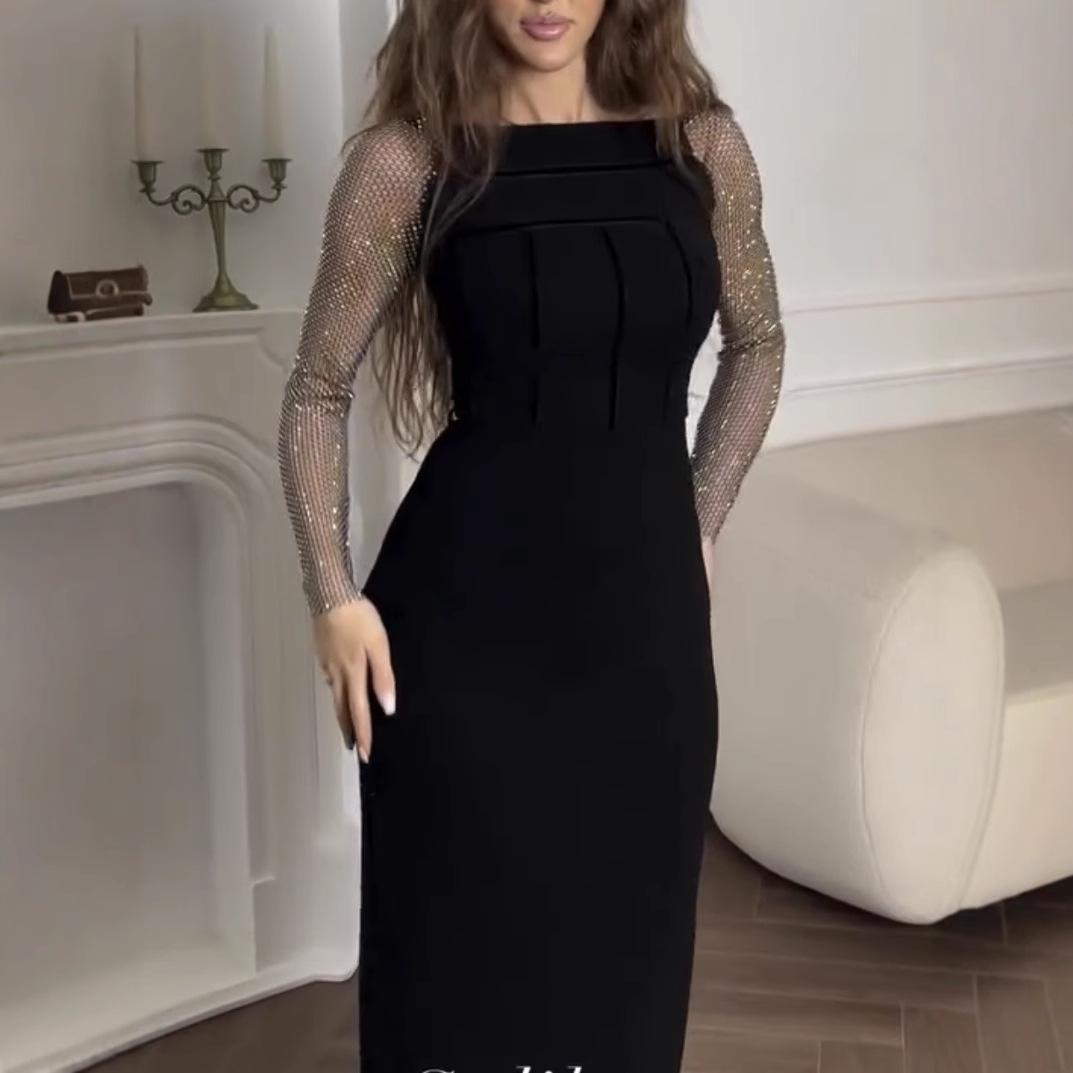 Women s Long-Sleeve Slim-Fit Spliced Sexy Dress XX-Large чёрный