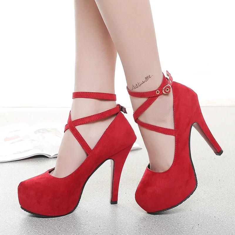 Soleist Sommer Outdoor Kleid Knöchelriemen Schnallenriemen Damen Pumps Runde Zehenspitze Dünner Absatz Schuhe für Damen Hoher Absatz Flache Schuhe