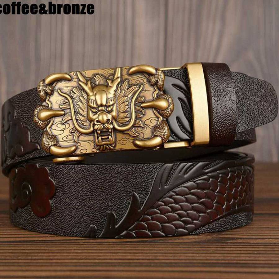 Men Leather Belt Metal Automatic Buckle Brand Luxury Waistband for Male Famous Work Business Black Coffee Cowskin Strap