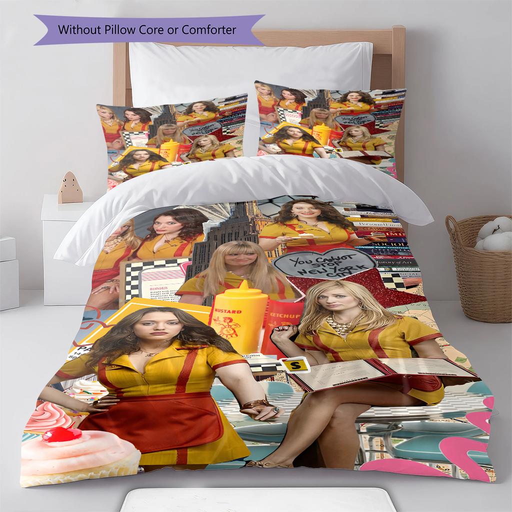 2 Broke American Sitcom Pattern Bedding,Quilt Set Quilt Cover Pillowcase Home Birthday Gift (1 * Duvet Cover + 2 * Pillowcase, Without Core)