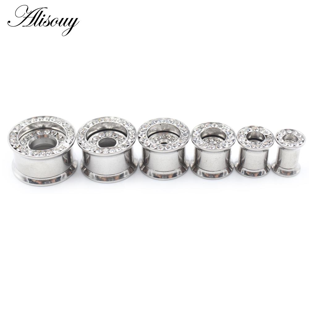 Alisouy Ohrstöpsel, Tunnel, Plugs, Expander, Keil, Messgerät, Ohrringe, Piercing, Körperschmuck, Lila, Schwarz, Klar, Zirkon, Edelstahl, 2 Stück