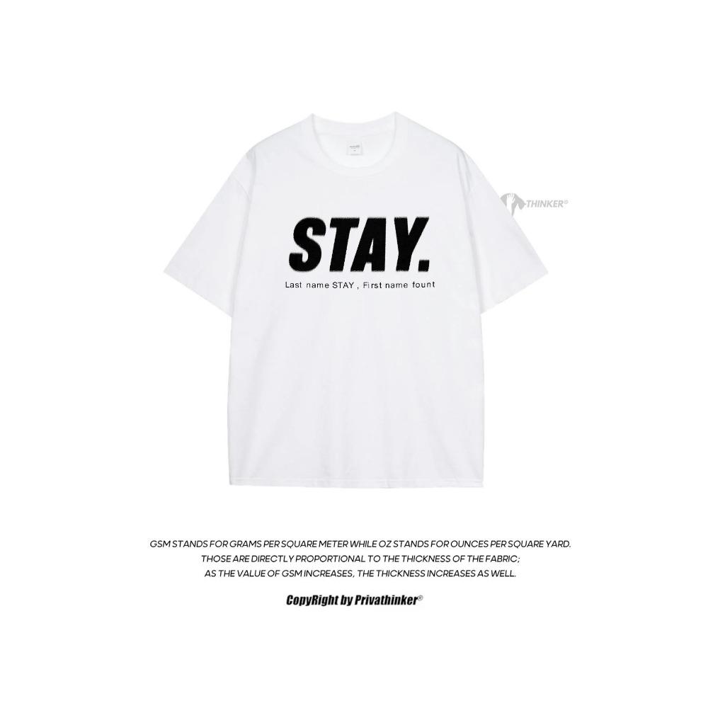 Korean Style Men Tops Kpop Streetwear STAY Print Luxury Cotton Male Tees Oversize Casual Unisex T-shirts Y2k Harajuku