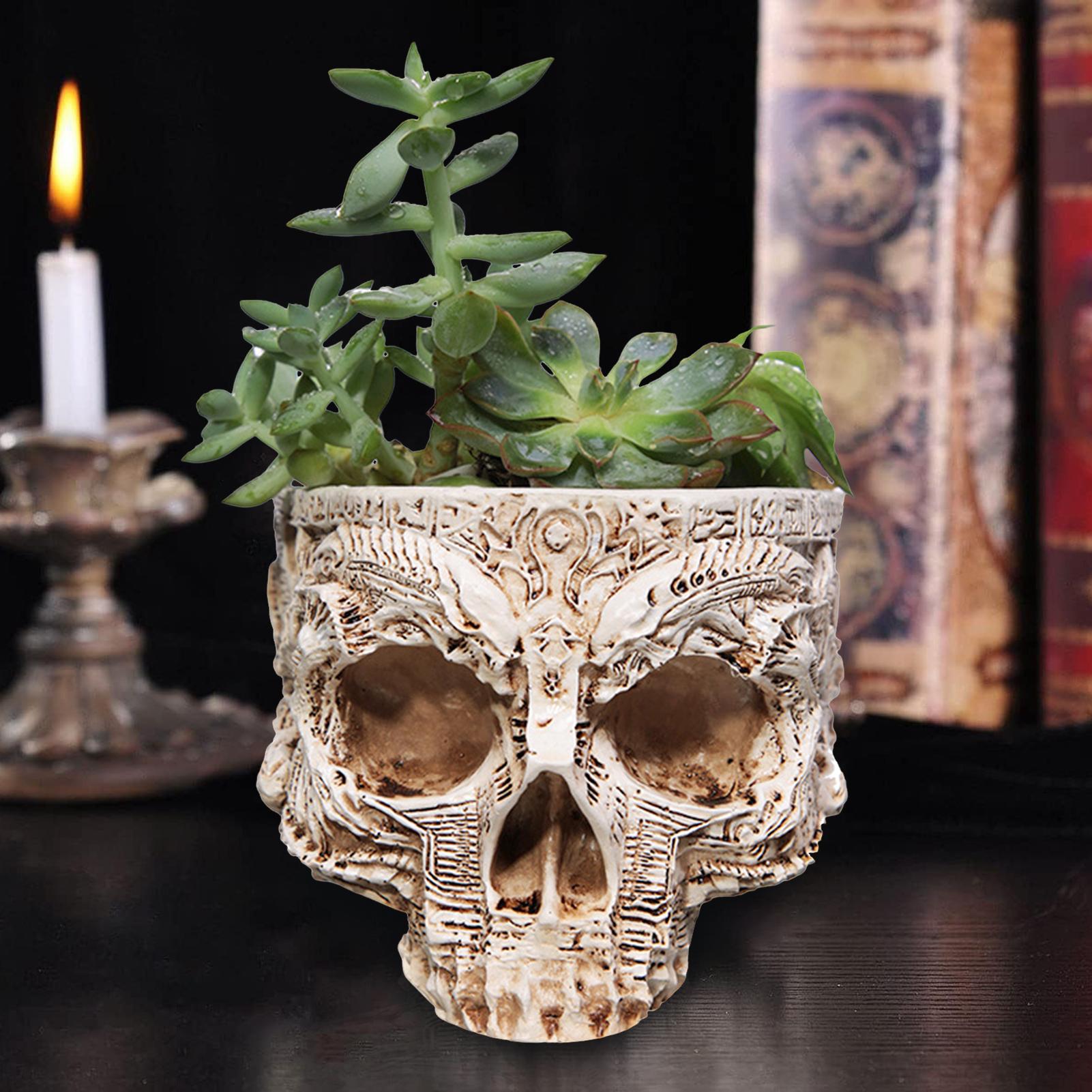 

Halloween Skull Flower Pot Gothic Skeleton Planter Container Organizer Suitable for Home Garden Decor Default