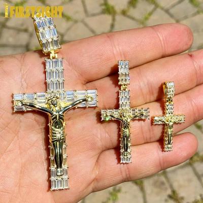Náhrdelník s přívěskem Iced Out Jesus Cross pro muže Ženy s provazem Chain Bling 5A Geometrický Zirkon Náboženství Móda Hip Hop šperky