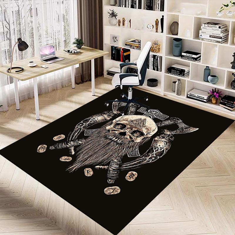 1PC Viking Skull Non-Slip Floor Carpet, Suitable for Office, Bedroomand Playrooms. It Can Also Be Used As a Sofa Footrest cover-T96