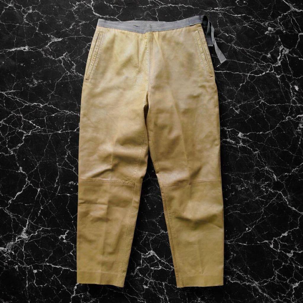 Used 00s PRADA archive Miuccia Period Made in Italy Nappa Leather Leather Pants 46 Camel Genuine Leather Ribbon Belt
