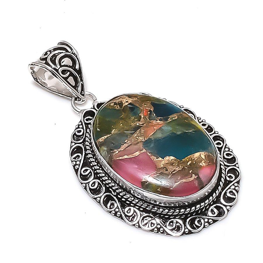 Natural Watermelon Tourmaline Gemstone 925 Sterling Silver Pendant 2.21  ETC-14047