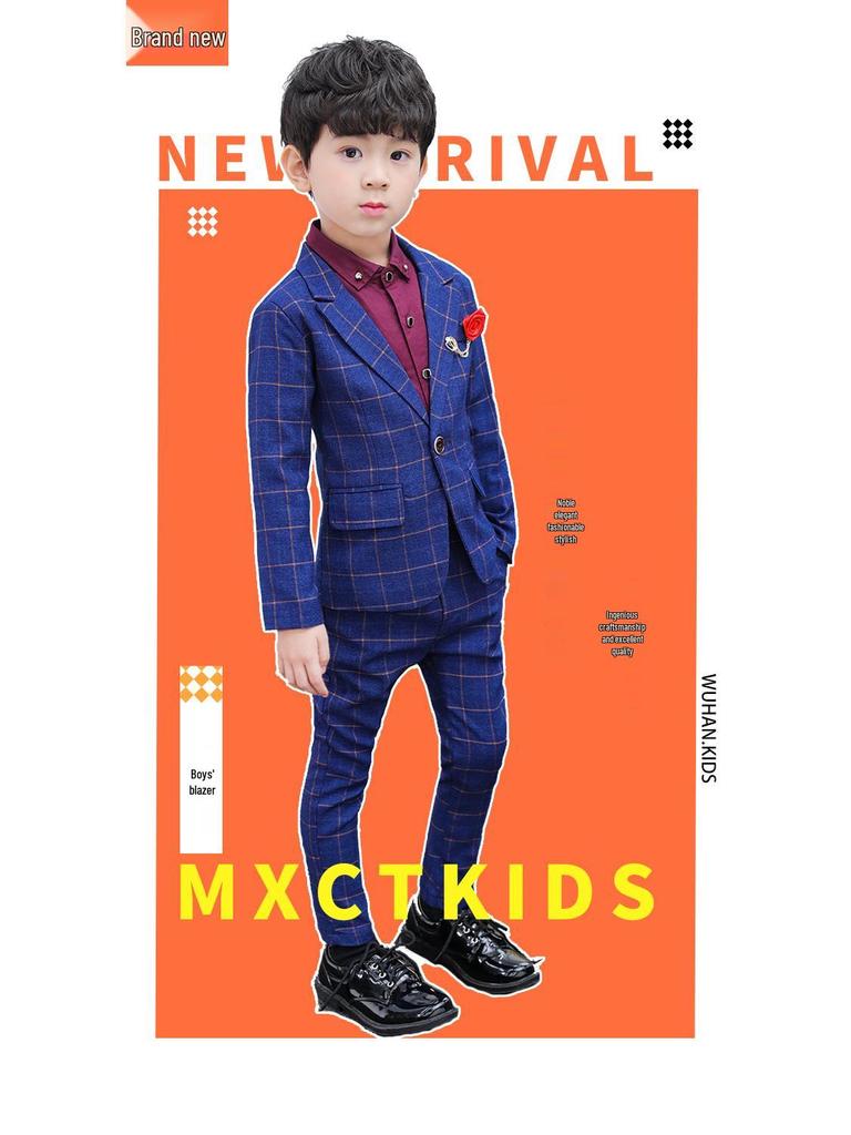 Boys' British Style Plaid Tuxedo - Autumn/Winter Children's One-Piece Suit