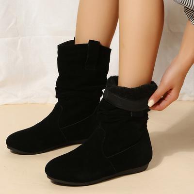 Mode Damenstiefel 2025 Winter Neu Runde Zehenpartie Warm Niedriger Schaft Flache Sohle Stiefeletten Lässig Rutschfest Kältefest Studenten Schneestiefel