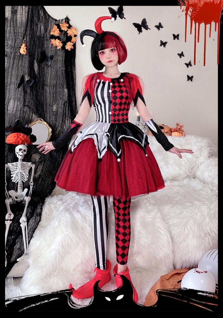 JUNDOMECY Clown Cosplay Magician Costume for Adult Cute and Funny Clown Plus Red and Black Clown Costume for School Cultural and Stage Performances