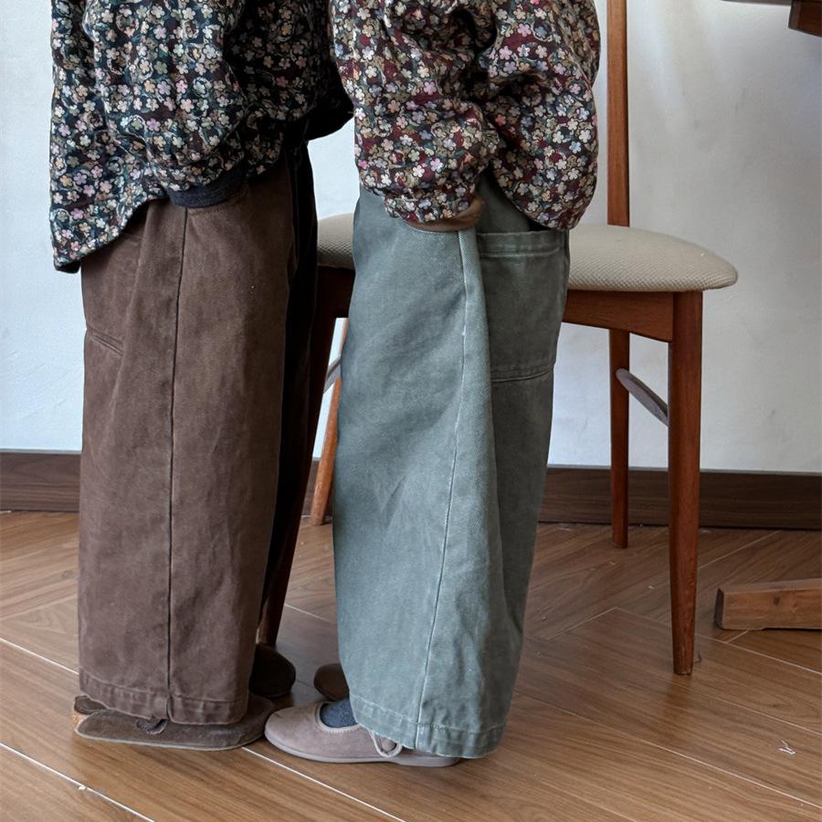 Jiaye Tongpin 2025 Autumn Kids' Distressed Cotton Wide-Leg Pants