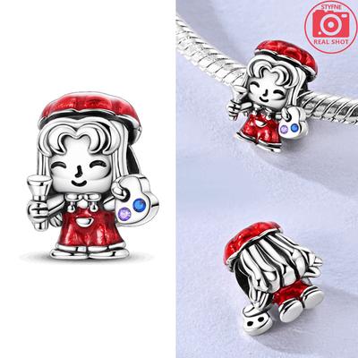 Original Charms Copper Red Dress Girl Painter Beads Fit Charms Plata Bracelets For Women Jewelry Making Fine Diy Gifts