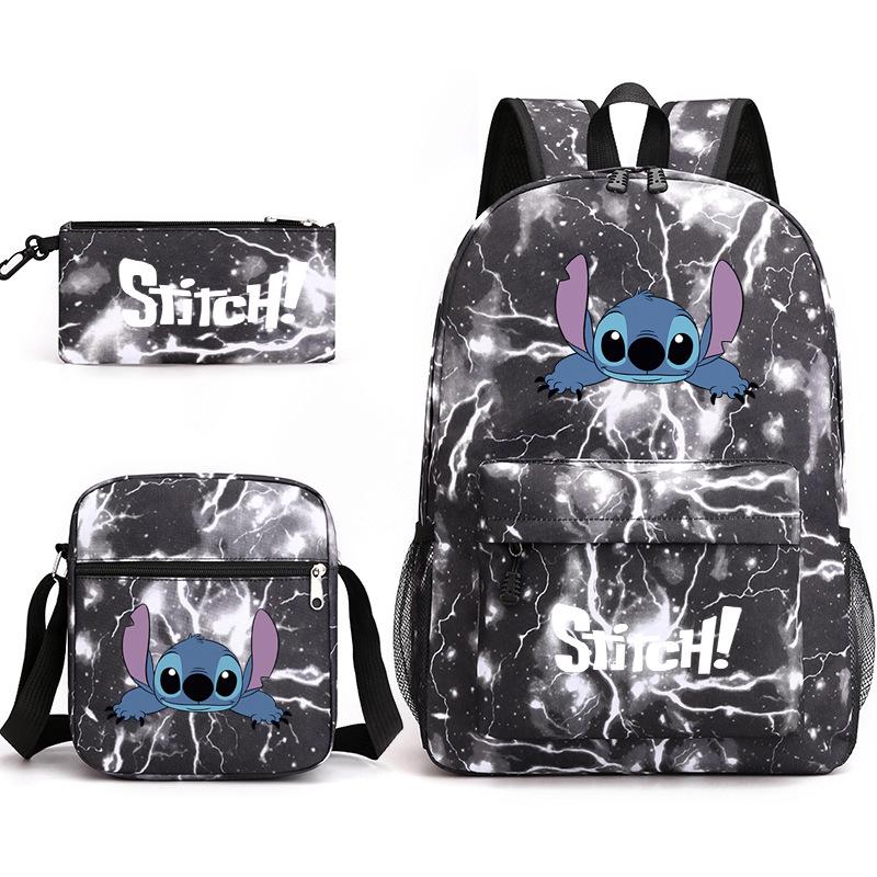 Set Zaino Borsa a Spalla Astuccio Cartone Animato 3-in-1 Zaino Studente Nero Grande Capacità Resistente all'Acqua per Scuola Media Superiore Università
