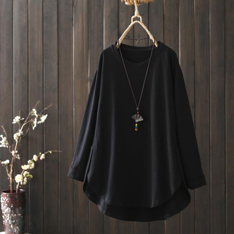

Women s Irregular Hem Long-Sleeve T-Shirt - Loose Fit, Medium-Length, Plus Size Base Layer for Spring & Autumn 2XL чёрный