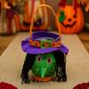 Atmospheric Photo Props Halloween Candy Bags for Kids, Trick or Treat Handbag with Handle, Spooky Cute Cartoon Pattern Witch Ghost Black Cat