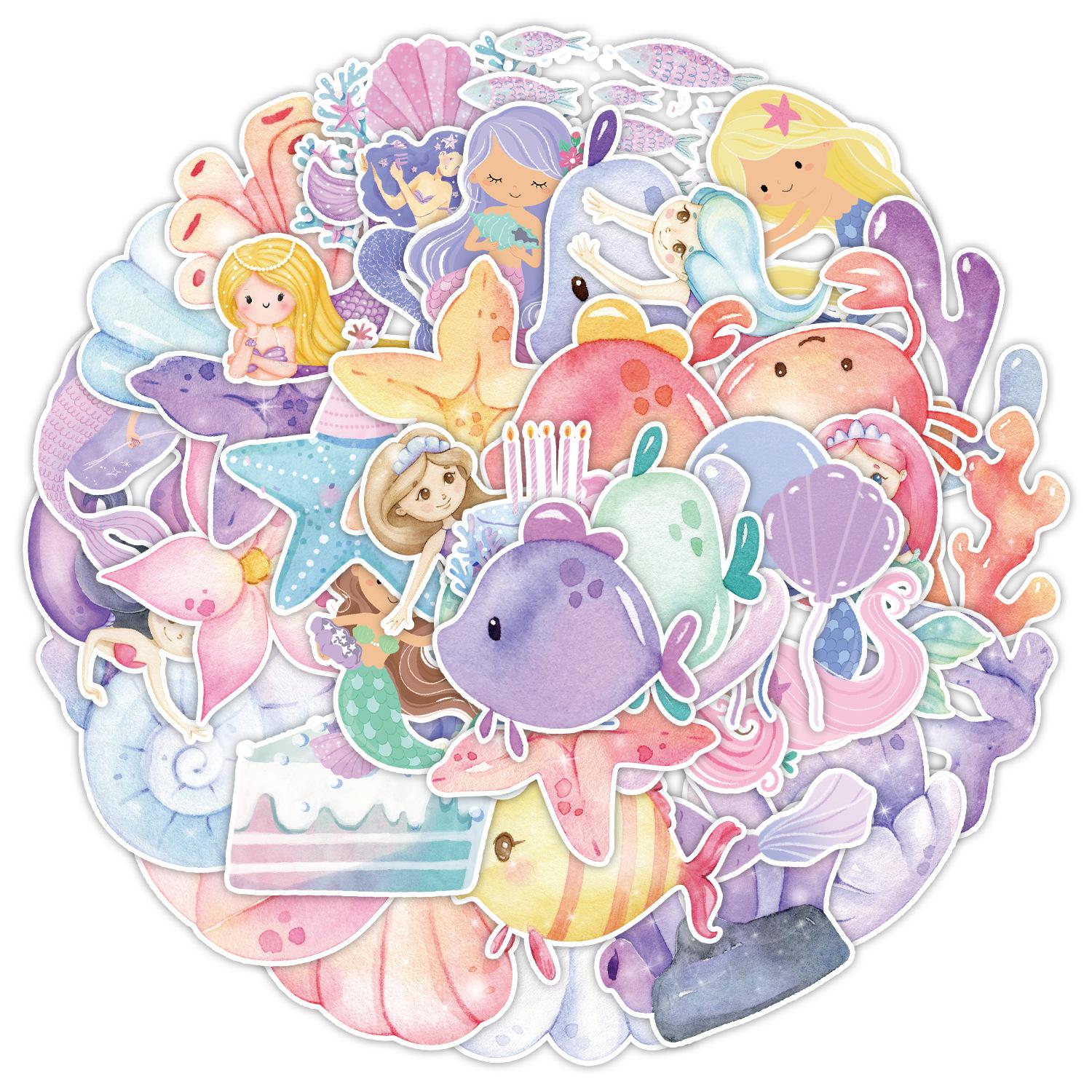 

50 Watercolor Mermaid Graffiti Stickers Computer Suitcase Refrigerator Decoration Stickers Waterproof Creative Stationery Stickers