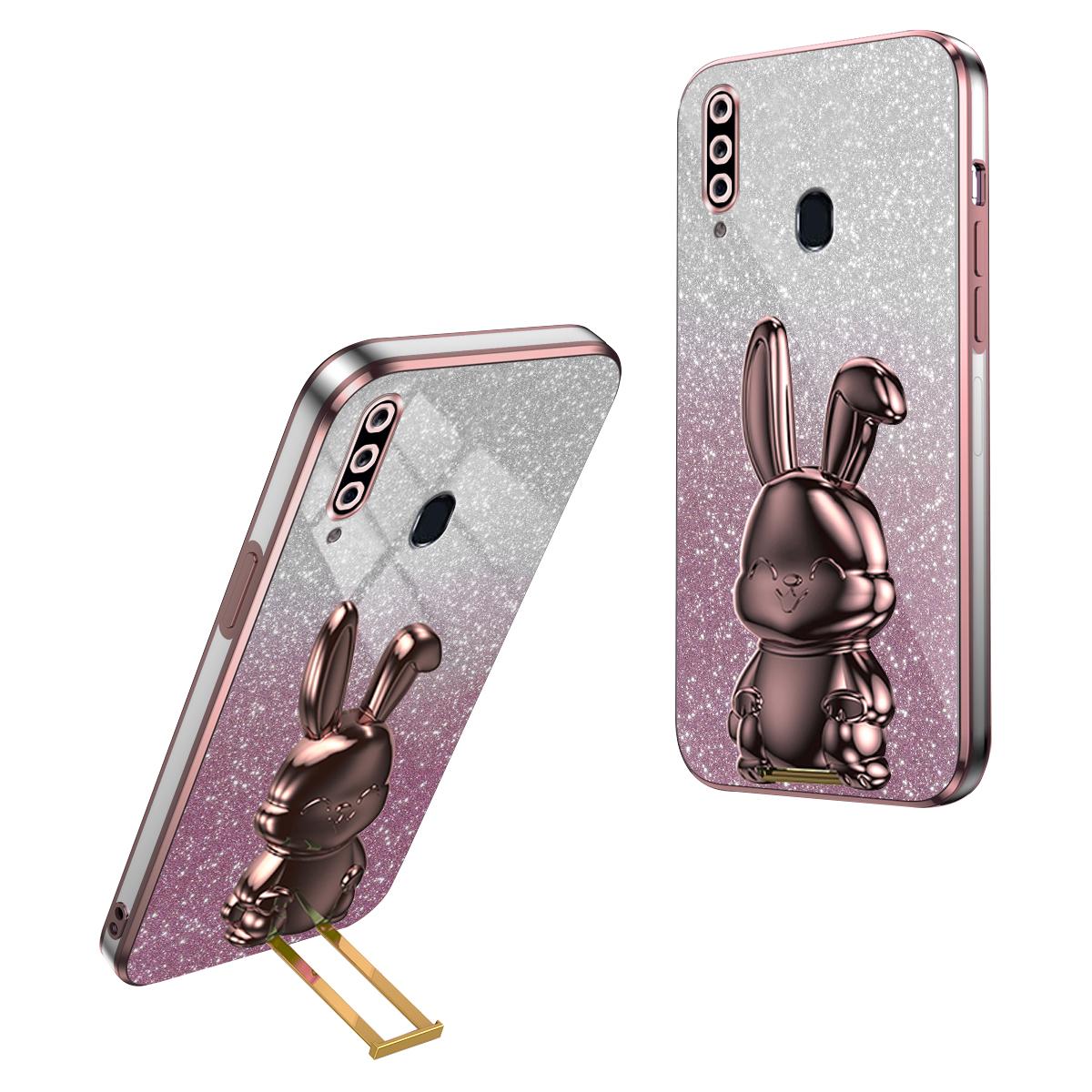For Samsung Galaxy A20s Smartphone Case Hands-free Kickstand Cartoon Rabbit Back Cover B