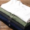 Heavyweight Slub Cotton Men‘s T-Shirt Henley Neck American Vintage Loose Soft Undershirt Summer