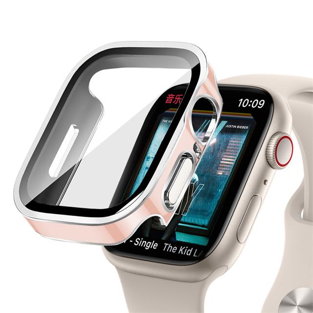 Glass+Case For Apple Watch 7 8 45mm 41mm 49mm 44mm 40mm Straight Edge Screen Protector Cover Case iWatch 4 5 SE 6 7 8 Ultra 49mm
