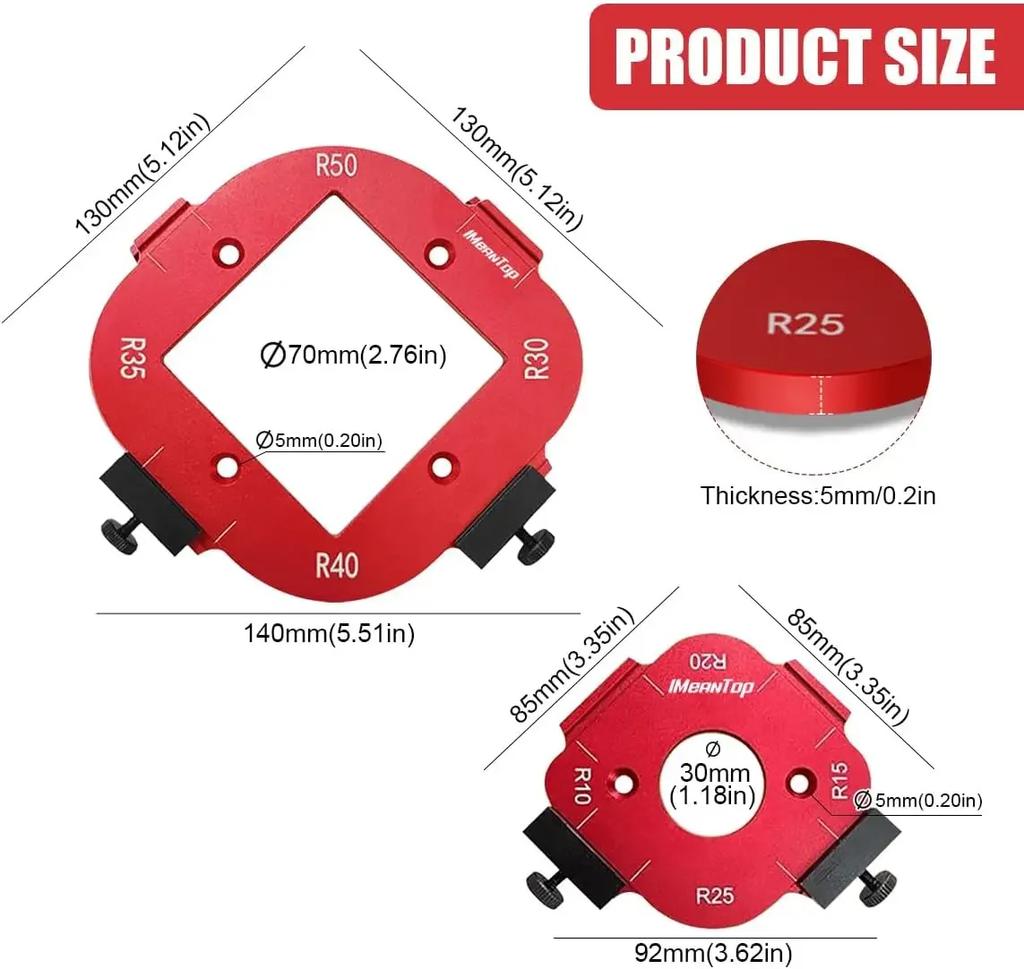 4in1 Woodworking Router Arcs Angle Positioning Template Corner Radius Routers R10-R50 Radius Jig Woodworking Positioning Tool