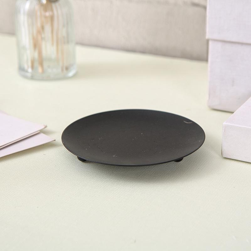 Gold and Black Round Metal Candle Holder Tray