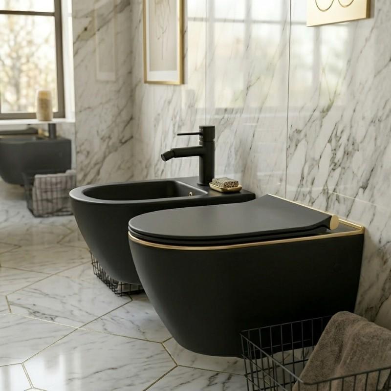 Pola Black Floor-Mounted Bidet Tap with Stopper