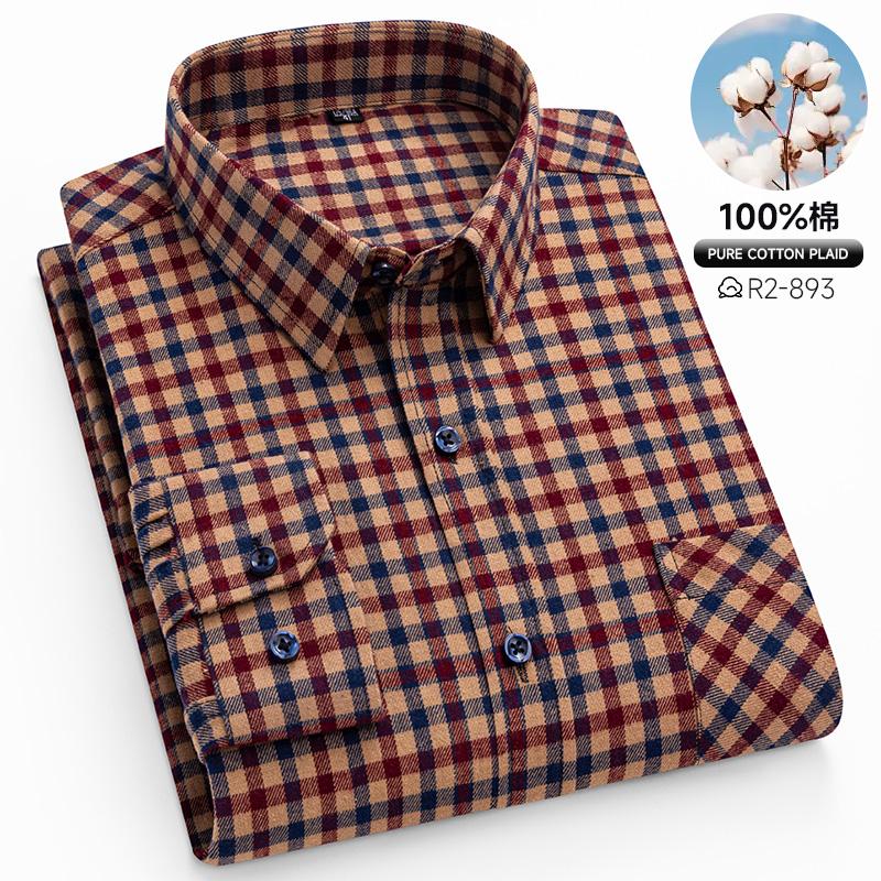 Spring, Autumn and Winter Flannel Shirt Long Sleeve Cotton Fashion Plaid Casual Soft Standard Fit Men's Shirt 5XL 6XL