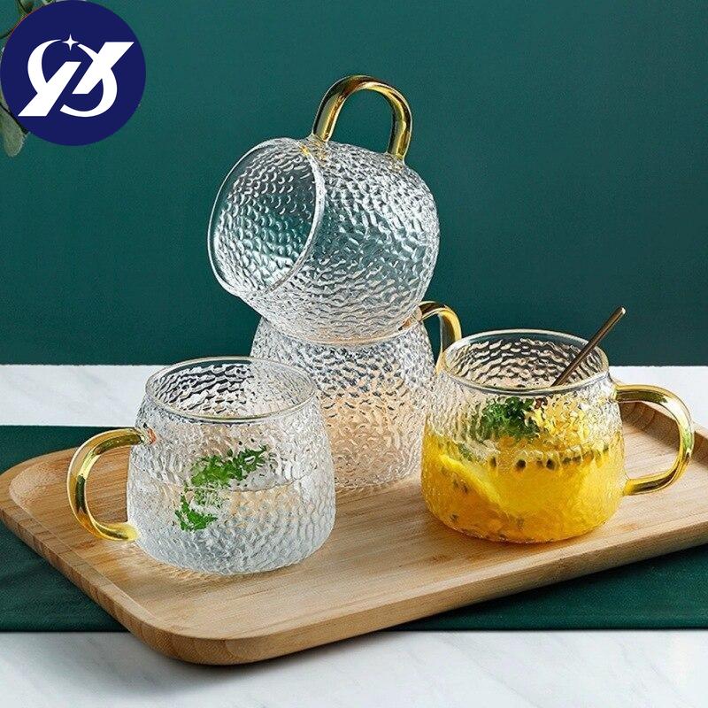 Gh Temperature Resistant Glass With A Cup Of Hammer Cup Home Tea Cup Coffee Cup Milk Cup Juice Cup Treatment Cup Yellow Tool Glass 420 Ml