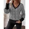 T-shirt Casual da Donna Primavera Estate con Stampa Leopardo Scollo a V Manica Lunga, Top Casual da Donna Stile Europeo Americano Tempo Libero