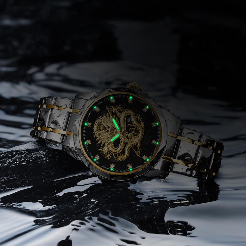 Chenxi Relógios Masculinos Relógio Dragão Ouro Aço Inoxidável Diamante Calendário Marca de Luxo Relógio de Quartzo para Homem NOVO