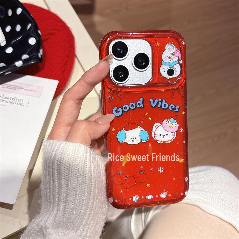

New iPhone Case for 14-17 Pro Max: Winter Snowman with Cat & Dog Illustration iPhone 13