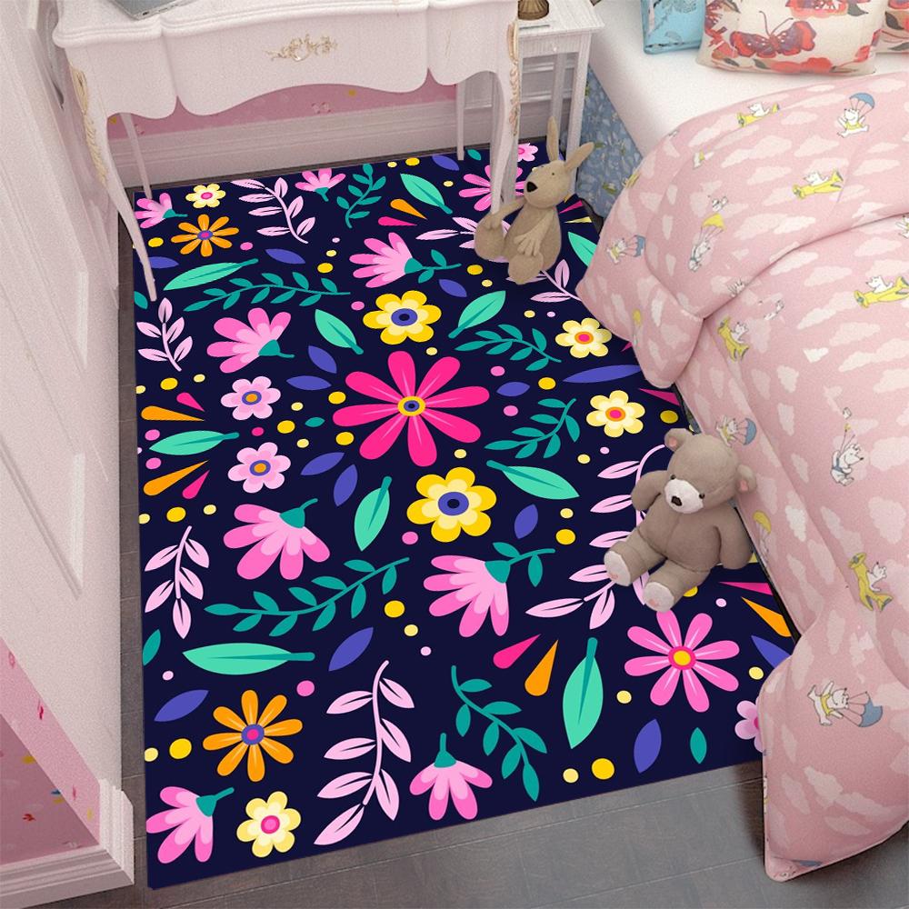 

Floral Birds Bedroom Bedside Rug Mexican Day of The Dead Carpet for Living Room Non-Slip Laundry Room Runner Rug Bath Foot Mat 40x60cm