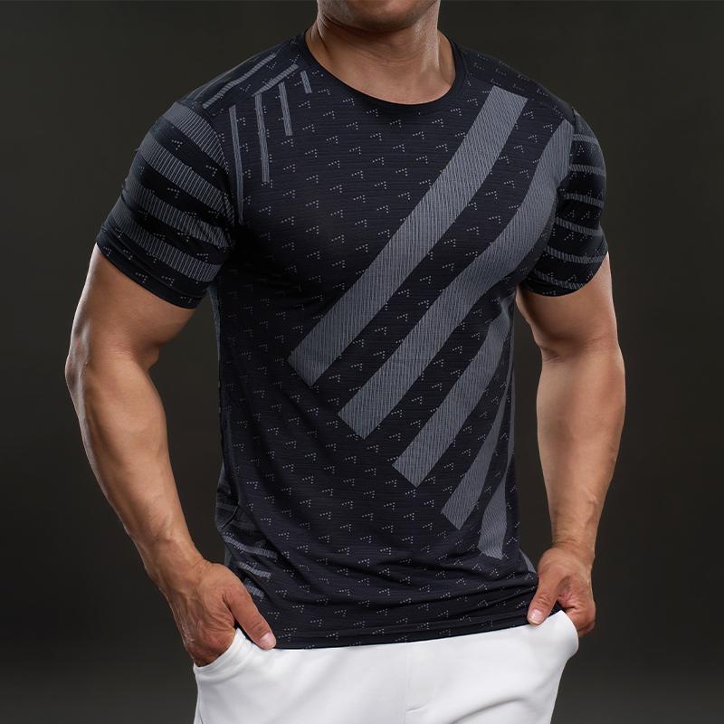 5868052 Summer 2025 American Casual Short-sleeved Fashionable Sports Slim Elastic Fitness Outdoor T-shirt Men