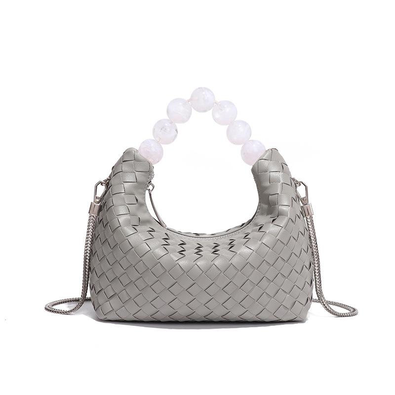 High-quality, Fully Hand-woven Soft Leather Lunch Box Bag for Women, Simple Style Pearl Hand-held Shoulder Crossbody Bag
