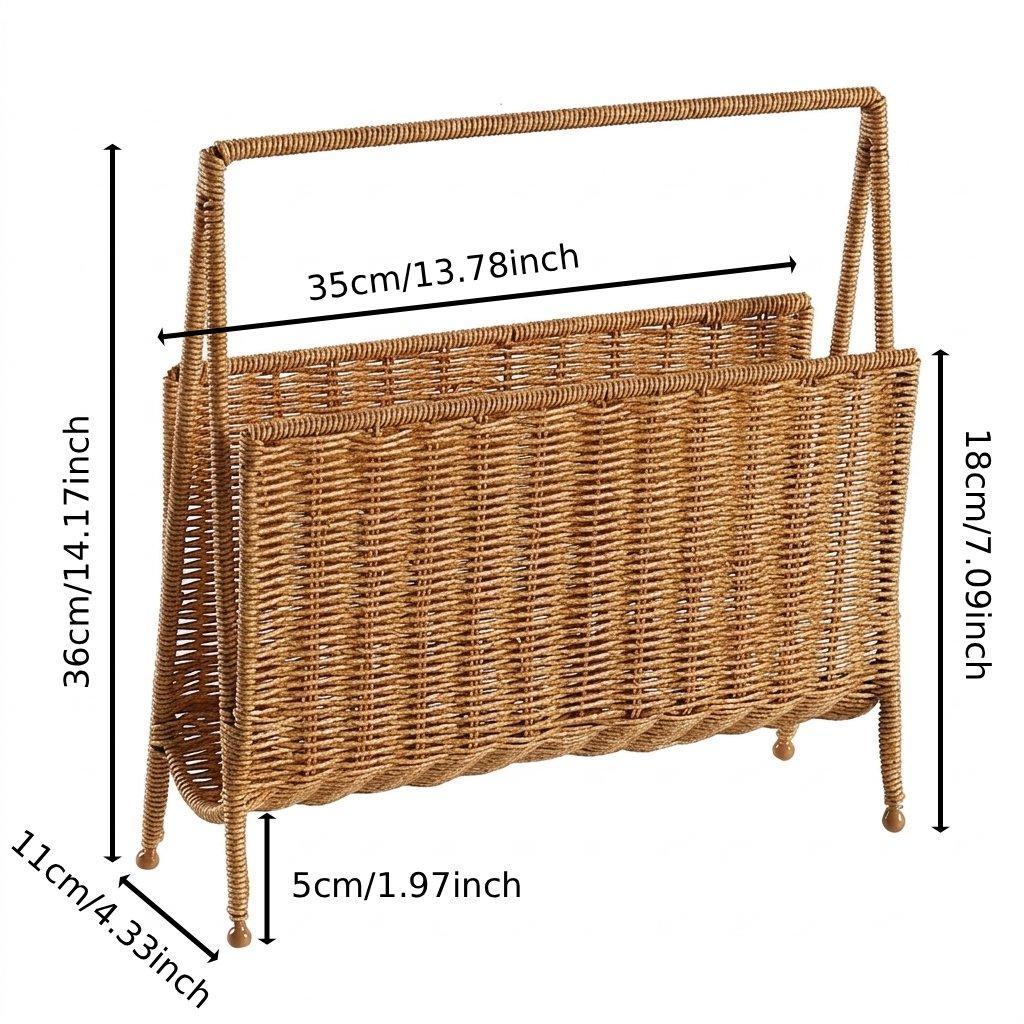 Narrow Wicker Basket Home Office Organizer, HandWoven PE Rattan Beside Sofa Storage, Apartment