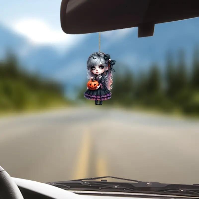 Holding Halloween Witch Pumpkin Patterned Acrylic Pendant For Holiday Decor