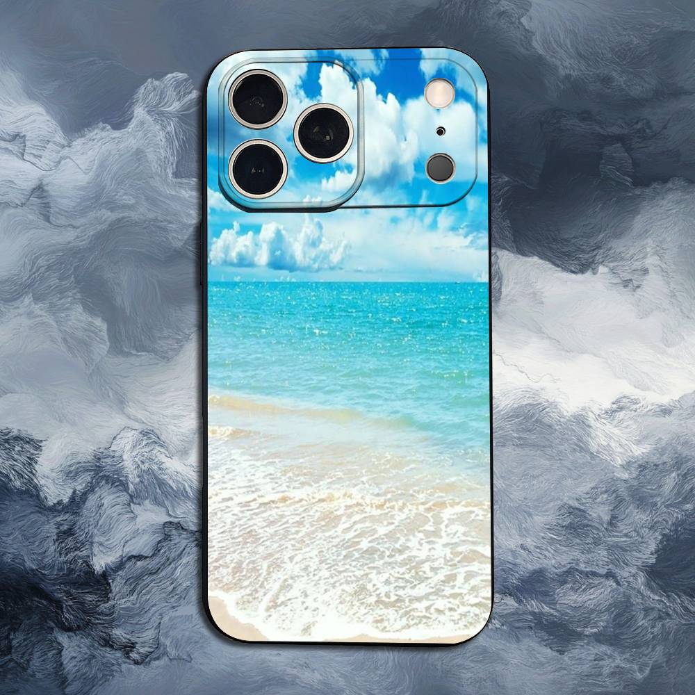 Sea Palm Trees Beach For iPhone 13,16,11,14,17,12,15,Plus,Pro Max,XS,X,XR,SE,Mini,8,7,Phone Case Soft Silicone Black