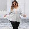 Women S Plus Size Fall Winter Knit Top Lantern Sleeve Button Decorated Pullover Sweater