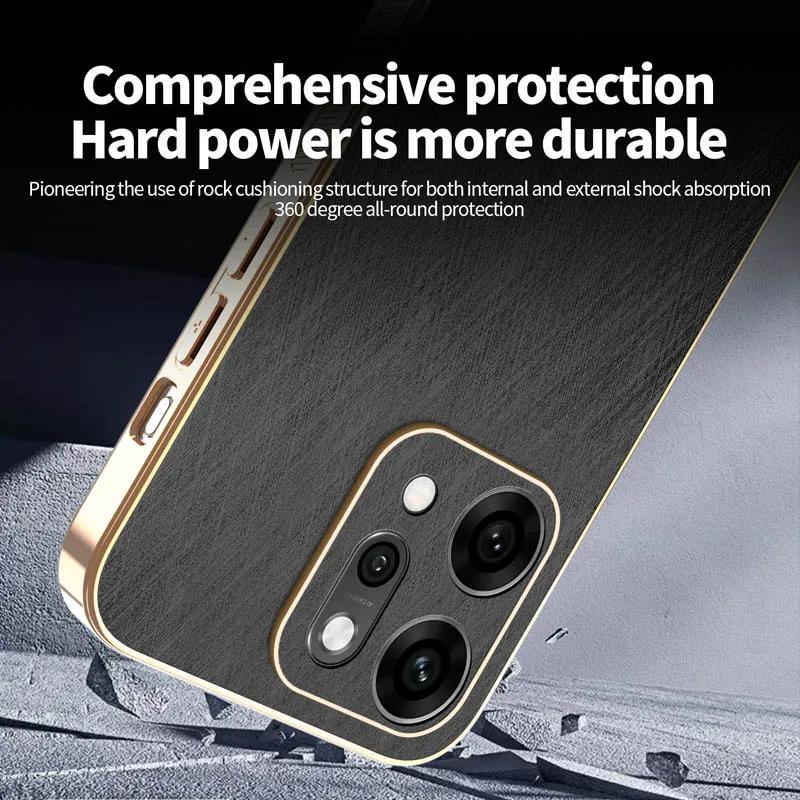 Stripe Thread Texture Leather Back Plating Case For OPPO Reno14 Reno13 Pro F 5G Anti Fingerprint Slide Camera Protector Shell