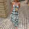 Women's Green Floral Print Cutout Maxi Dress Halter Neck Sleeveless Long Dress