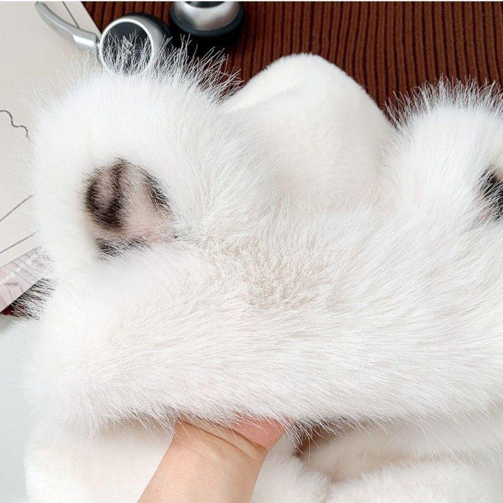 Three-in-one Scarf Hat Gloves Set Winter Hooded Scarf Sweet Plush Bear Ears Hat  Children