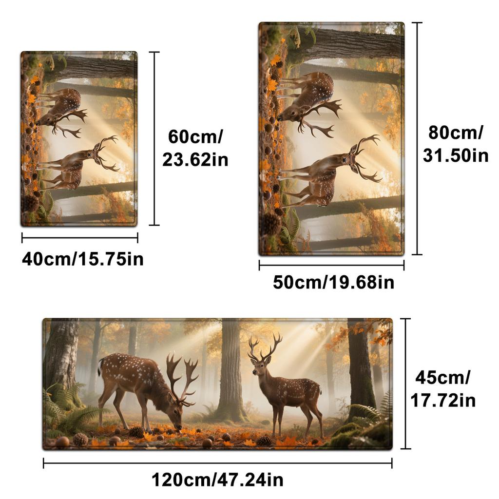 1 Stück Anti-Ermüdungs-Küchenteppiche, Plüsch Hirsch Wald Druck Wasserdicht Rutschfest Dick Gepolsterte Küchenmatte Hochbelastbare Komfort-Stehmatte für Küche