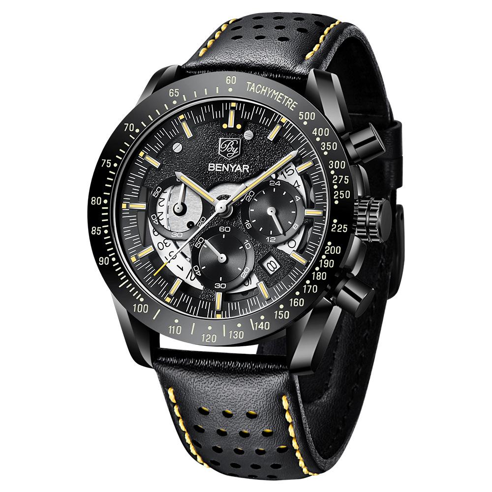 Benyar 5120 Watches Relojes Hombre New Men's Business Alloy Casual Stainless Leather Strap Quartz 5120 Wristwatch Fashion Watch